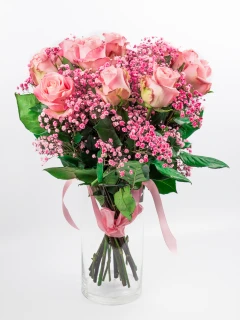 Bukiet z Różową Różą i Gipsówką