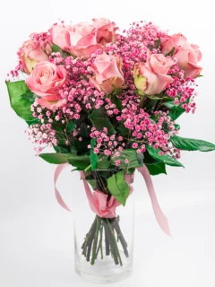 Bukiet z Różową Różą i Gipsówką